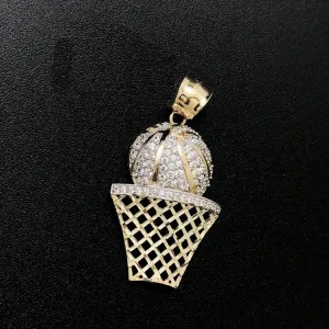 Basketball Rim Net CZ 10K Yellow Gold Pendant