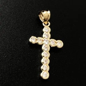 Bubble Tennis Cross CZ 10K Yellow Gold Pendant